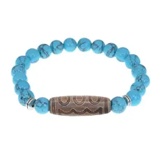 Браслет с 5-глазой бусиной Дзи и синтетическим камнем Бирюза BSDS8-22-05