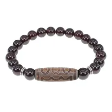 Браслет с 5-глазой бусиной Дзи и нат.камнем Гранат BSDS8-22-06