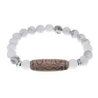 Браслет с 5-глазой бусиной Дзи и нат.камнем Кахолонг BSDS8-22-07