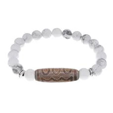 Браслет с 5-глазой бусиной Дзи и нат.камнем Кахолонг BSDS8-22-07