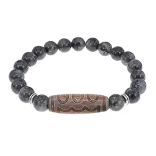 Браслет с 5-глазой бусиной Дзи и нат.камнем Лабрадор BSDS8-22-08