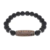 Браслет с 5-глазой бусиной Дзи и нат.камнем Лава BSDS8-22-09