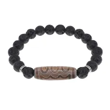 Браслет с 5-глазой бусиной Дзи и нат.камнем Лава BSDS8-22-09