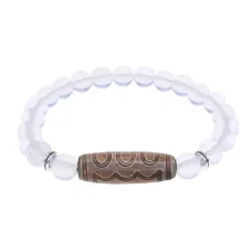 Браслет с 5-глазой бусиной Дзи и синт.камнем Лунный камень BSDS8-22-11