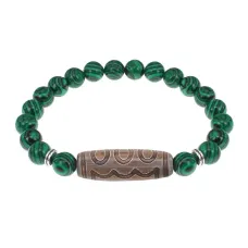 Браслет с 5-глазой бусиной Дзи и синт.камнем Малахит BSDS8-22-12