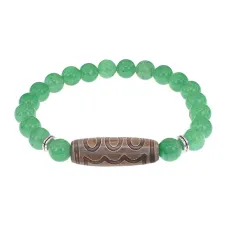 Браслет с 5-глазой бусиной Дзи и нат.камнем Нефрит BSDS8-22-13