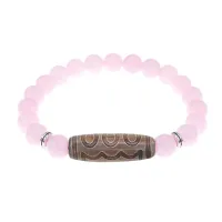 Браслет с 5-глазой бусиной Дзи и нат.камнем Розовый кварц BSDS8-22-15