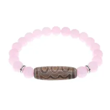 Браслет с 5-глазой бусиной Дзи и нат.камнем Розовый кварц BSDS8-22-15