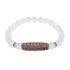 Браслет с 5-глазой бусиной Дзи и синтетическим камнем Сахарный кварц BSDS8-22-16