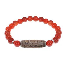 Браслет с 5-глазой бусиной Дзи и нат.камнем Сердолик BSDS8-22-17