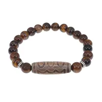 Браслет с 5-глазой бусиной Дзи и натуральным камнем Тигровый глаз BSDS8-22-19