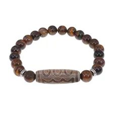 Браслет с 5-глазой бусиной Дзи и натуральным камнем Тигровый глаз BSDS8-22-19