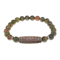Браслет с 5-глазой бусиной Дзи и нат.камнем Унакит BSDS8-22-20