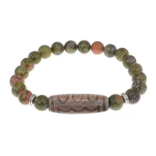 Браслет с 5-глазой бусиной Дзи и нат.камнем Унакит BSDS8-22-20