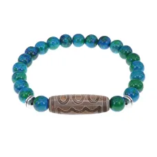 Браслет с 5-глазой бусиной Дзи и синт. камнем Хризоколла BSDS8-22-21
