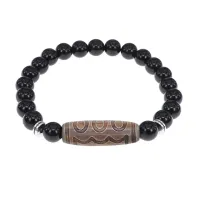 Браслет с 5-глазой бусиной Дзи и нат.камнем Черный агат BSDS8-22-23