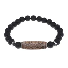 Браслет с 5-глазой бусиной Дзи и синт. камнем Шунгит BSDS8-22-24