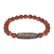 Браслет с 9-глазой бусиной Дзи и синт.камнем Коричневый авантюрин BSDS8-23-01