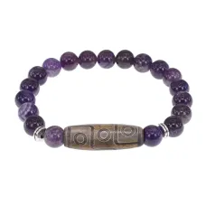 Браслет с 9-глазой бусиной Дзи и нат.камнем Аметист BSDS8-23-03