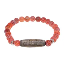 Браслет с 9-глазой бусиной Дзи и нат. камнем Африканский агат BSDS8-23-04