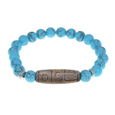 Браслет с 9-глазой бусиной Дзи и синт.камнем Бирюза BSDS8-23-05