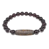 Браслет с 9-глазой бусиной Дзи и нат.камнем Гранат BSDS8-23-06