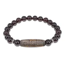 Браслет с 9-глазой бусиной Дзи и нат.камнем Гранат BSDS8-23-06