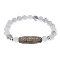 Браслет с 9-глазой бусиной Дзи и нат.камнем Кахолонг BSDS8-23-07