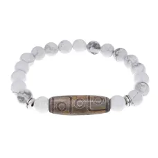 Браслет с 9-глазой бусиной Дзи и нат.камнем Кахолонг BSDS8-23-07