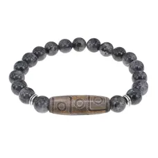 Браслет с 9-глазой бусиной Дзи и нат.камнем Лабрадор BSDS8-23-08