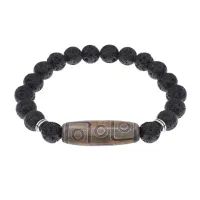 Браслет с 9-глазой бусиной Дзи и нат.камнем Лава BSDS8-23-09