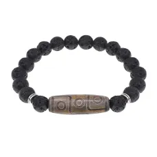 Браслет с 9-глазой бусиной Дзи и нат.камнем Лава BSDS8-23-09