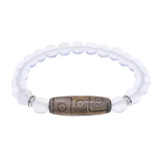 Браслет с 9-глазой бусиной Дзи и синт.камнем Лунный камень BSDS8-23-11