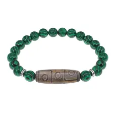 Браслет с 9-глазой бусиной Дзи и синтетическим камнем Малахит BSDS8-23-12