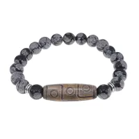 Браслет с 9-глазой бусиной Дзи и нат.камнем Снежный обсидиан BSDS8-23-14