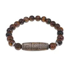 Браслет с 9-глазой бусиной Дзи и нат.камнем Тигровый глаз BSDS8-23-19