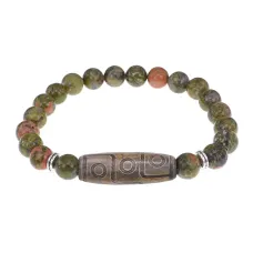 Браслет с 9-глазой бусиной Дзи и нат.камнем Унакит BSDS8-23-20