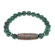 Браслет с 9-глазой бусиной Дзи и синт.камнем Цоизит BSDS8-23-22