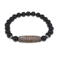 Браслет с 9-глазой бусиной Дзи и нат.камнем Черный агат BSDS8-23-23