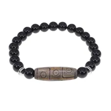 Браслет с 9-глазой бусиной Дзи и нат.камнем Черный агат BSDS8-23-23