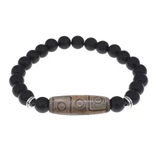 Браслет с 9-глазой бусиной Дзи и синт.камнем Шунгит BSDS8-23-24