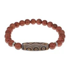 Браслет с 6-глазой бусиной Дзи и синт. камнем Коричневый авантюрин BSDS8-24-01