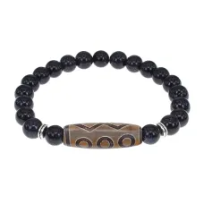 Браслет с 6-глазой бусиной Дзи и синт.камнем Синий авантюрин BSDS8-24-02