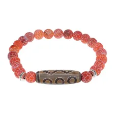 Браслет с 6-глазой бусиной Дзи и нат.камнем Африканский агат BSDS8-24-04