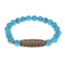 Браслет с 6-глазой бусиной Дзи и синт.камнем Бирюза BSDS8-24-05