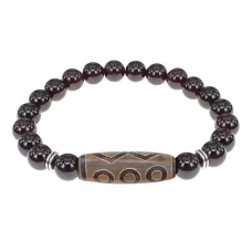 Браслет с 6-глазой бусиной Дзи и нат.камнем Гранат BSDS8-24-06