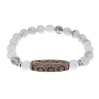 Браслет с 6-глазой бусиной Дзи и нат.камнем Кахолонг BSDS8-24-07