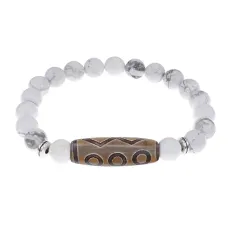 Браслет с 6-глазой бусиной Дзи и нат.камнем Кахолонг BSDS8-24-07