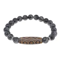 Браслет с 6-глазой бусиной Дзи и нат.камнем Лабрадор BSDS8-24-08