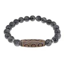 Браслет с 6-глазой бусиной Дзи и нат.камнем Лабрадор BSDS8-24-08